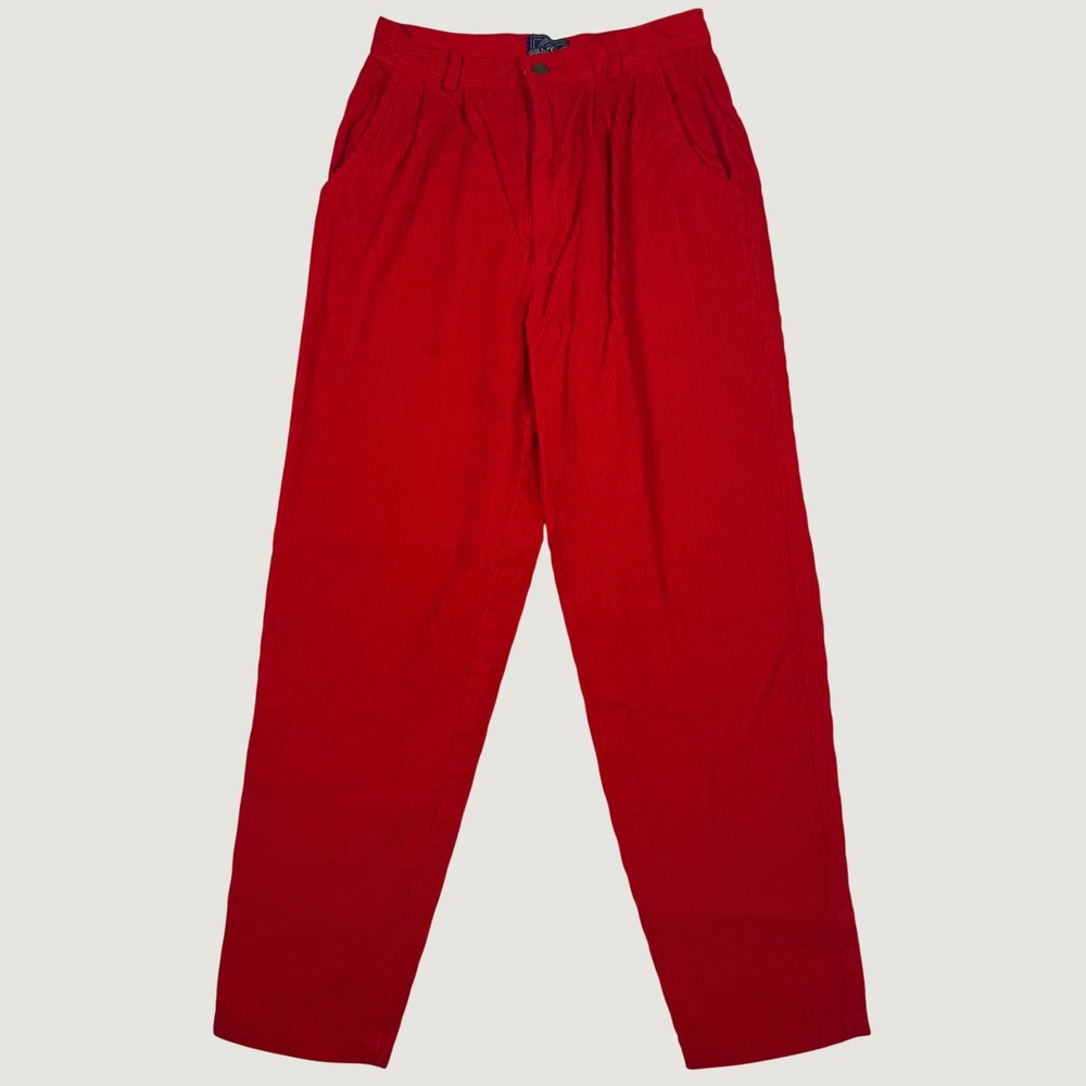 Vintage Baccone Red Corduroy Pants High Waisted Pleated Tapered Cotton Sz 11/12